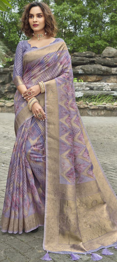 Purple and Violet color Saree in Chanderi Silk, Silk fabric with Weaving, Zari work