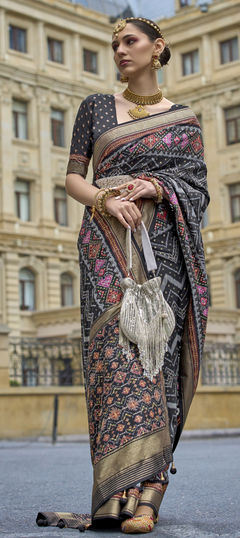 Black and Grey color Saree in Art Silk fabric with Bandhej, Stone, Thread work