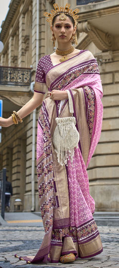 Festive, Party Wear, Traditional Pink and Majenta color Saree in Art Silk fabric with Classic, South Bandhej, Stone, Thread work : 1927285