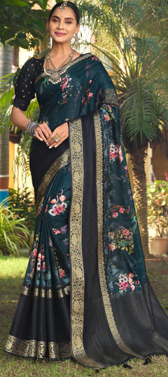 Festive, Traditional Blue color Saree in Silk fabric with South Floral, Printed, Weaving, Zari work : 1927302