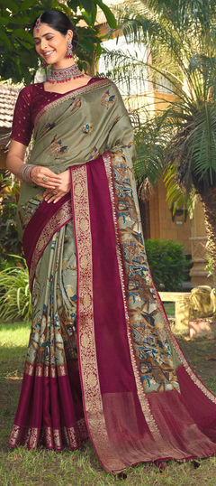 Black and Grey, Red and Maroon color Saree in Silk fabric with Floral, Printed, Weaving, Zari work