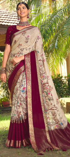 Festive, Traditional Purple and Violet color Saree in Silk fabric with South Floral, Printed, Weaving, Zari work : 1927305