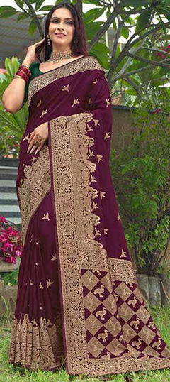 Purple and Violet color Saree in Silk fabric with Embroidered, Weaving, Zari work