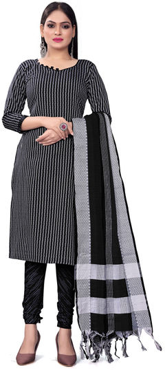 Black and Grey color Salwar Kameez in Cotton fabric with Weaving work