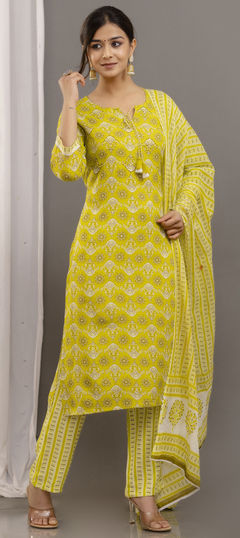 Green color Salwar Kameez in Rayon fabric with Embroidered, Mirror, Printed, Thread work