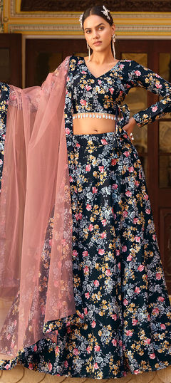 Engagement, Festive, Reception Blue color Lehenga in Silk fabric with A Line Floral, Printed work : 1927528