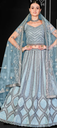 Blue color Lehenga in Net fabric with Embroidered, Sequence, Thread work