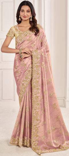 Pink and Majenta color Saree in Viscose fabric with Embroidered, Resham, Sequence, Zari work