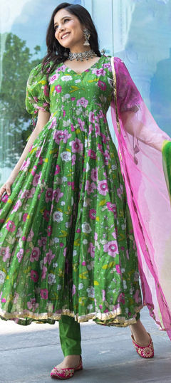 Green color Salwar Kameez in Art Silk fabric with Digital Print work