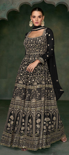 Black and Grey color Gown in Georgette fabric with Embroidered, Mirror, Sequence, Zari work