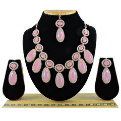 Silver Rodium Polish Pink and Majenta color Necklace in Metal Alloy studded with CZ Diamond