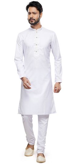 White and Off White color Kurta Pyjamas in Art Silk fabric with Thread work