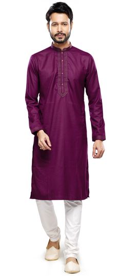 Pink and Majenta color Kurta Pyjamas in Art Silk fabric with Thread work