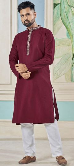 Red and Maroon color Kurta Pyjamas in Viscose fabric with Embroidered, Thread work