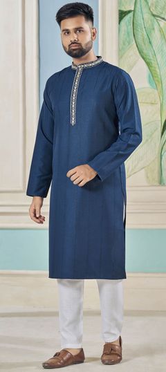 Blue color Kurta Pyjamas in Viscose fabric with Embroidered, Thread work