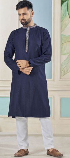 Blue color Kurta Pyjamas in Viscose fabric with Embroidered, Thread work