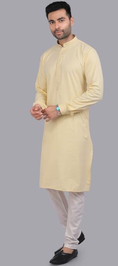 Yellow color Kurta Pyjamas in Art Silk fabric with Thread work