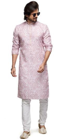 Pink and Majenta color Kurta Pyjamas in Cotton fabric with Printed, Thread work