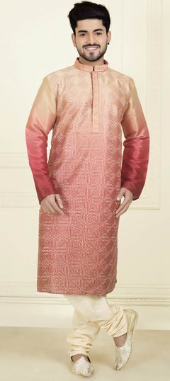 Pink and Majenta color Kurta Pyjamas in Silk fabric with Embroidered work