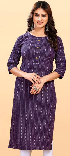 Purple and Violet color Kurti in Cotton fabric with Printed work