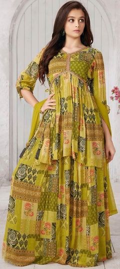 Multicolor color Salwar Kameez in Muslin fabric with Printed, Sequence work