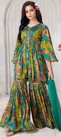 Multicolor color Salwar Kameez in Muslin fabric with Printed, Sequence work