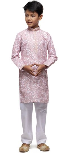 Pink and Majenta color Boys Kurta Pyjama in Cotton fabric with Printed, Thread work