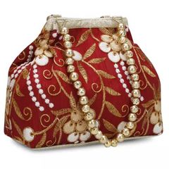 Party Wear Red and Maroon color Clutches in Art Silk fabric with Embroidered, Thread work : 1928461