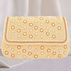 Beige and Brown color Clutches in Fancy Fabric fabric with Moti, Stone work