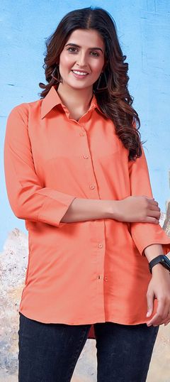 Orange color Tops and Shirts in Cotton fabric with Thread work