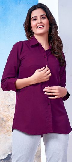 Purple and Violet color Tops and Shirts in Cotton fabric with Thread work