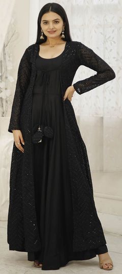 Black and Grey color Gown in Rayon fabric with Sequence work