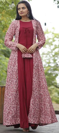 Pink and Majenta color Gown in Rayon fabric with Sequence work