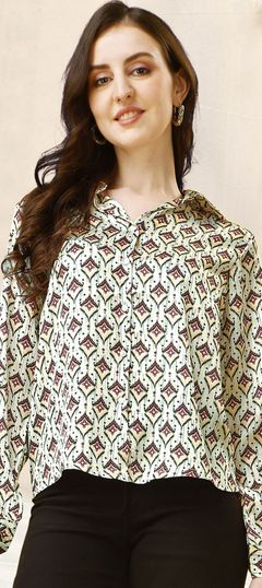 Black and Grey, White and Off White color Tops and Shirts in Satin Silk fabric with Printed work