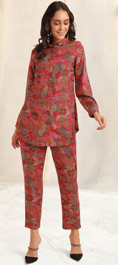 Multicolor, Pink and Majenta color Co-ords Set in Rayon fabric with Floral, Printed work