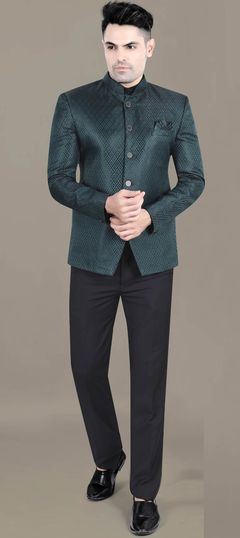 Party Wear, Reception, Wedding Blue color Jodhpuri Suit in Jacquard fabric with Thread work : 1929342