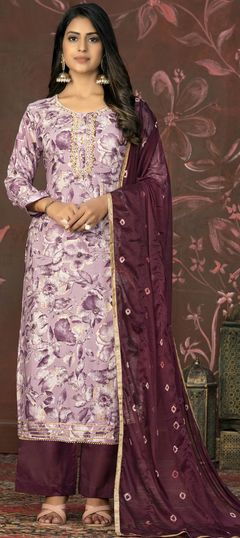 Festive, Party Wear Red and Maroon color Salwar Kameez in Cotton fabric with Palazzo, Straight Embroidered, Printed, Stone, Thread work : 1929476