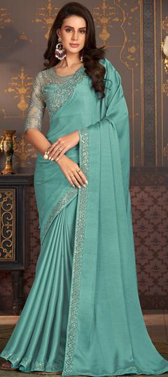 Blue color Saree in Chiffon fabric with Resham, Sequence, Thread work