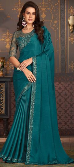 Blue color Saree in Chiffon fabric with Resham, Sequence, Thread work