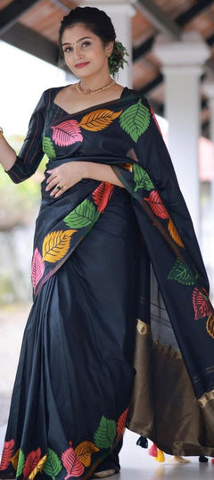 Black and Grey color Saree in Banarasi Silk fabric with Weaving, Zari work