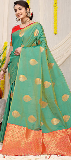 Green color Saree in Art Silk fabric with Weaving, Zari work