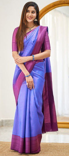 Casual, Traditional Blue color Saree in Banarasi Silk fabric with South Weaving work : 1929676