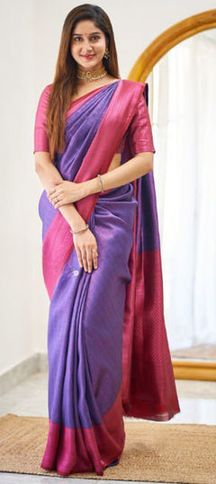 Casual, Traditional Purple and Violet color Saree in Banarasi Silk fabric with South Weaving work : 1929677