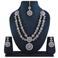Silver Rodium Polish Purple and Violet color Necklace in Metal Alloy studded with CZ Diamond