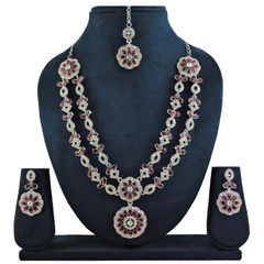 Silver Rodium Polish Purple and Violet color Necklace in Metal Alloy studded with CZ Diamond