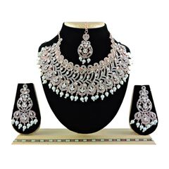 Gold Rodium Polish White and Off White color Necklace in Metal Alloy studded with Kundan