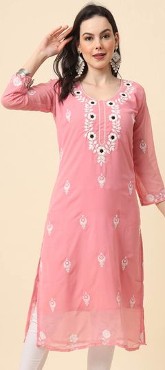 Green color Kurti in Georgette fabric with Embroidered, Thread work