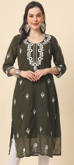 Green color Kurti in Georgette fabric with Embroidered, Thread work