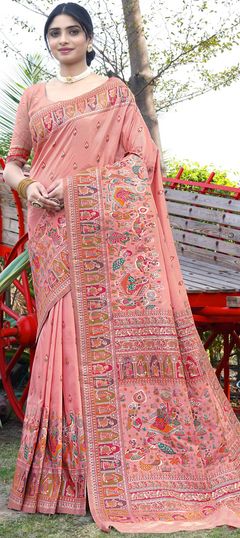 Pink and Majenta color Saree in Silk fabric with Printed work