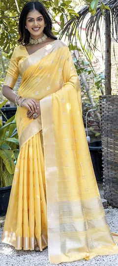 Yellow color Saree in Art Silk fabric with Weaving work